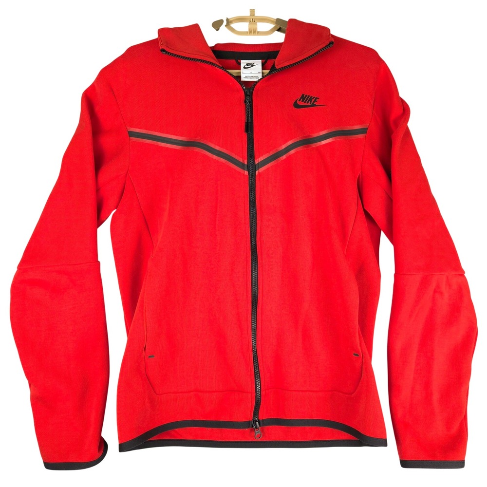 Nike Mens Tech Fleece Full Zip Hoodie Red Black CU4489-657 Size Small